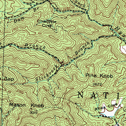 Topographic Map of Moss Branch, NC