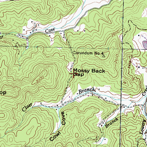 Topographic Map of Mossy Back Gap, NC