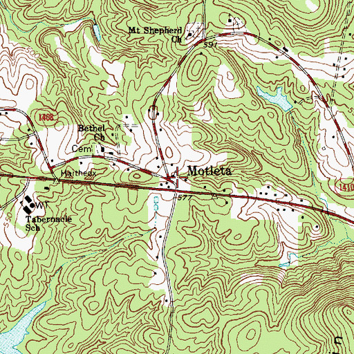 Topographic Map of Motleta, NC