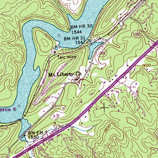 Topographic Map of Mount Liberty Church, NC