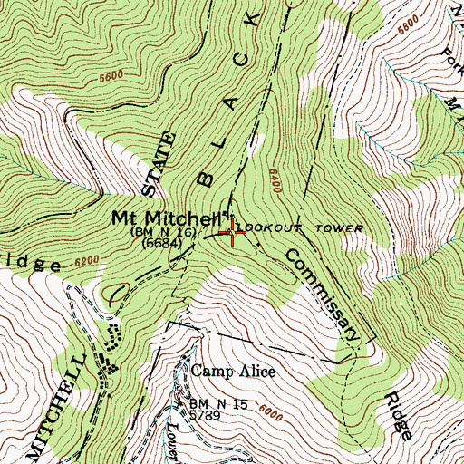 Topographic Map of Mount Mitchell, NC