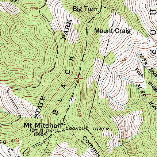Topographic Map of Mount Mitchell State Park, NC