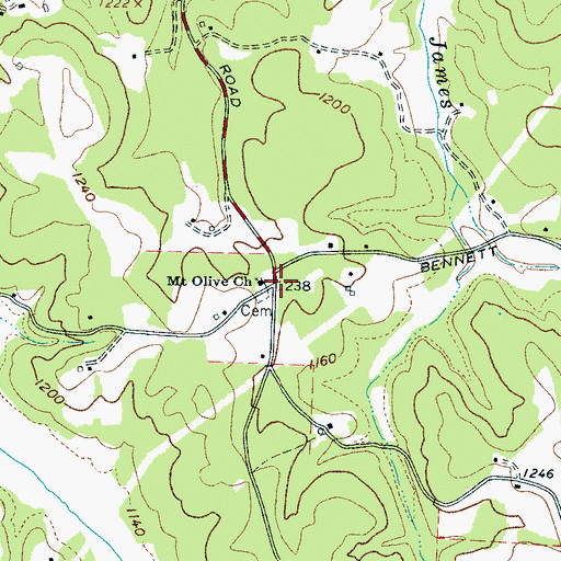 Topographic Map of Mount Olive Church, NC