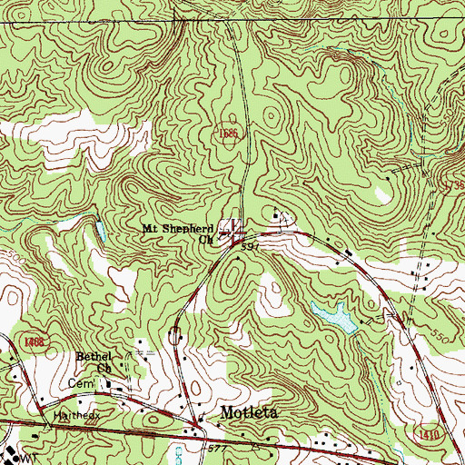 Topographic Map of Mount Shepherd Church, NC
