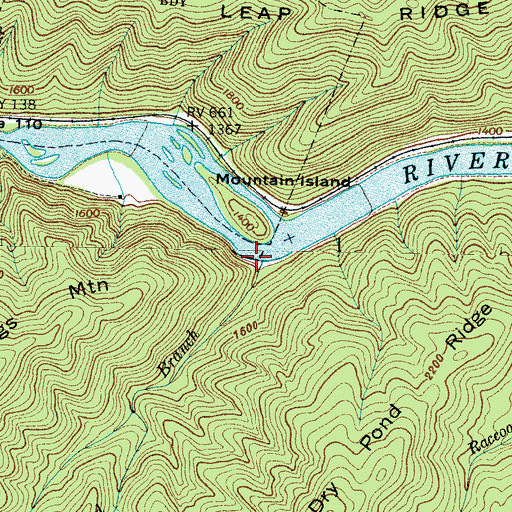 Topographic Map of Mountain Island Branch, NC