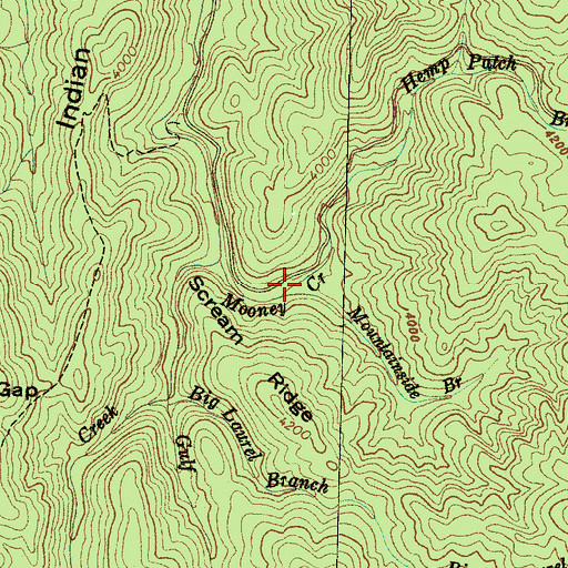 Topographic Map of Mountainside Branch, NC