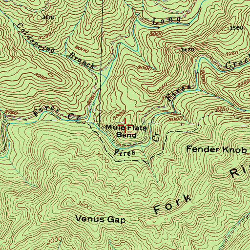 Topographic Map of Mule Flats Bend, NC