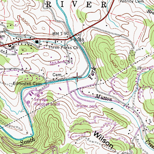 Topographic Map of Mutton Creek, NC