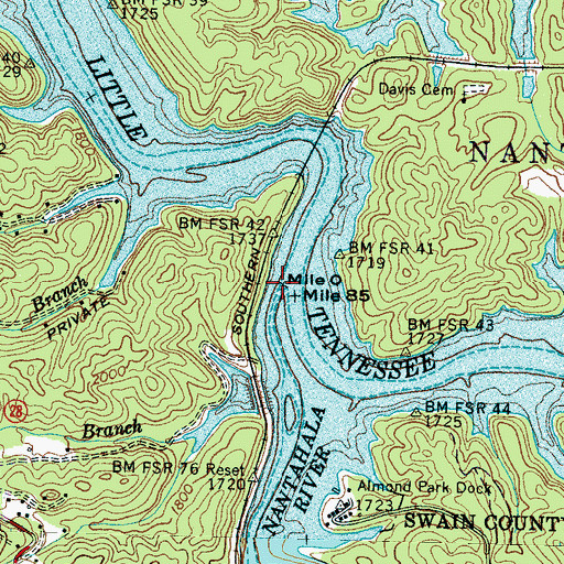Topographic Map of Nantahala River, NC