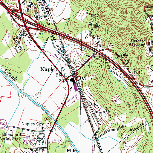 Topographic Map of Naples, NC