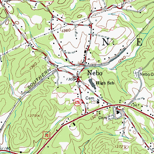 Topographic Map of Nebo, NC