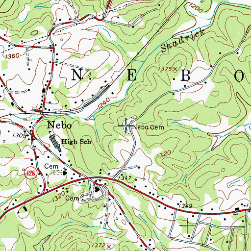 Topographic Map of Nebo Cemetery, NC