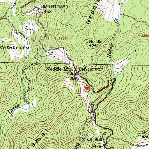 Topographic Map of Neddie Mountain Church, NC
