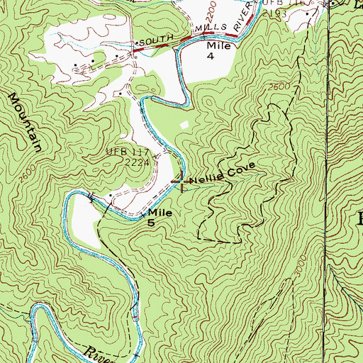 Topographic Map of Nellie Cove, NC