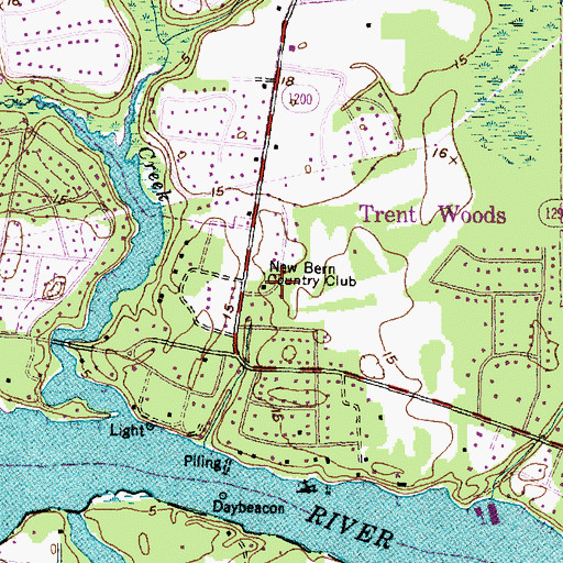 Topographic Map of New Bern Country Club, NC