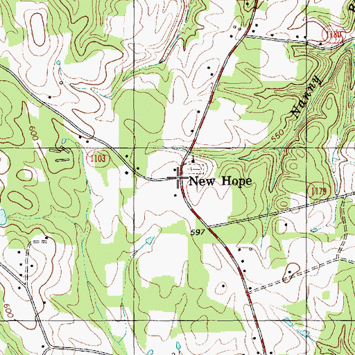 Topographic Map of New Hope, NC