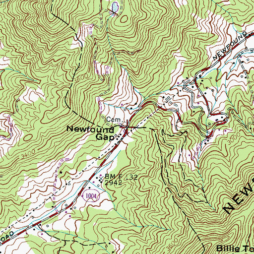 Topographic Map of Newfound Gap, NC