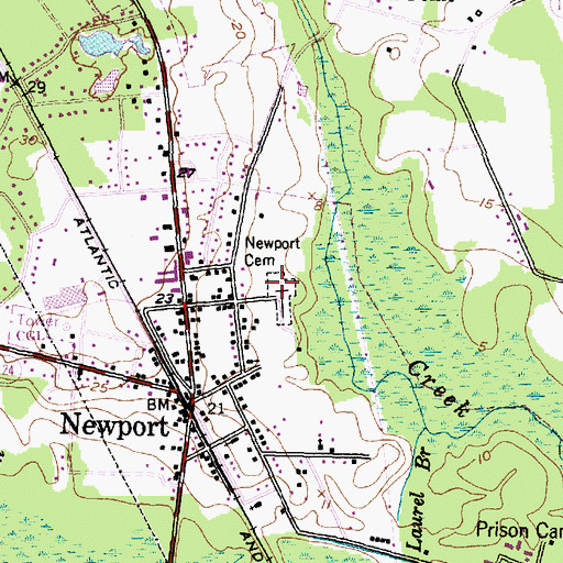 Topographic Map of Newport Cemetery, NC