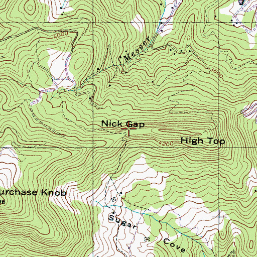 Topographic Map of Nick Gap, NC