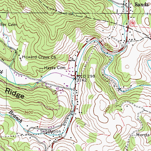 Topographic Map of Norris Branch, NC