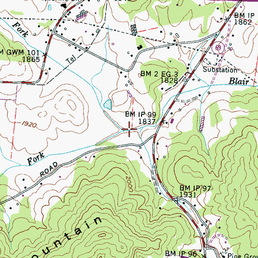 Topographic Map of North Fork Blair Creek, NC