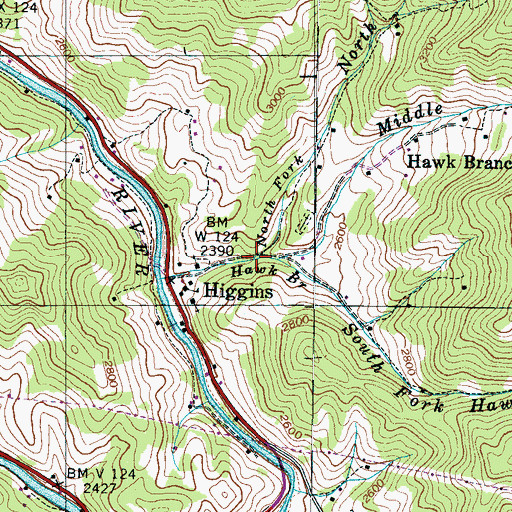 Topographic Map of North Fork Hawk Branch, NC