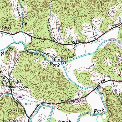 Topographic Map of North Fork Mills River, NC