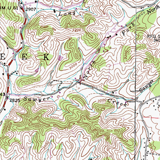 Topographic Map of North Fork Sawyer Creek, NC