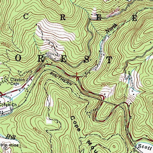 Topographic Map of North Fork Scott Creek, NC