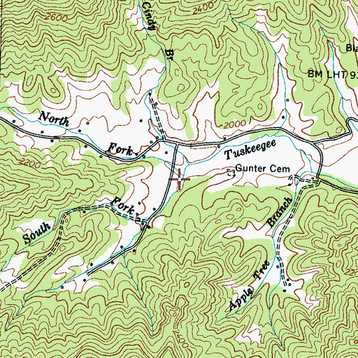 Topographic Map of North Fork Tuskeegee Creek, NC