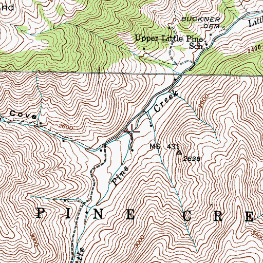 Topographic Map of North Prong Little Pine Creek, NC
