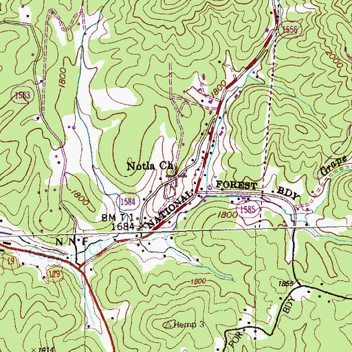 Topographic Map of Notla Church, NC