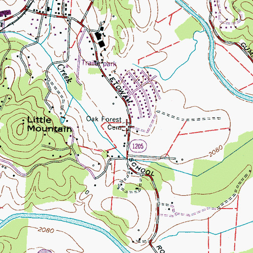 Topographic Map of Oak Forest Cemetery, NC