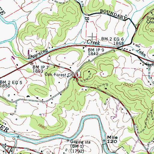 Topographic Map of Oak Forest Church, NC