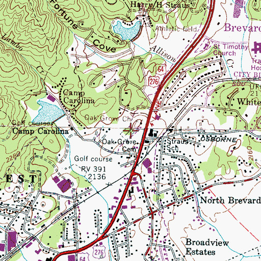 Topographic Map of Oak Grove Cemetery, NC
