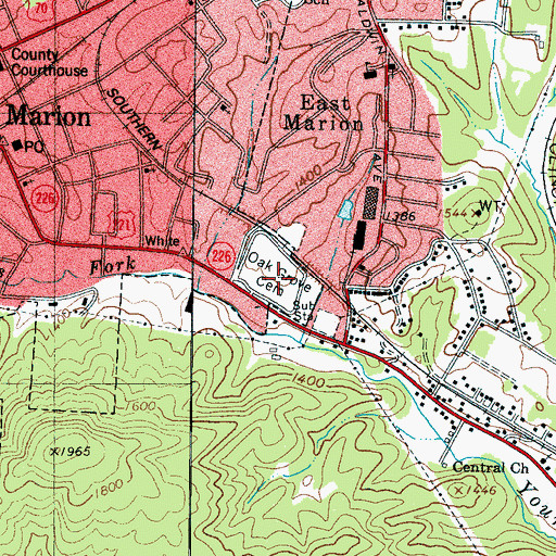 Topographic Map of Oak Grove Cemetery, NC