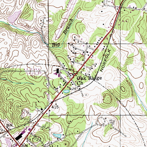 Topographic Map of Oak Ridge Church, NC