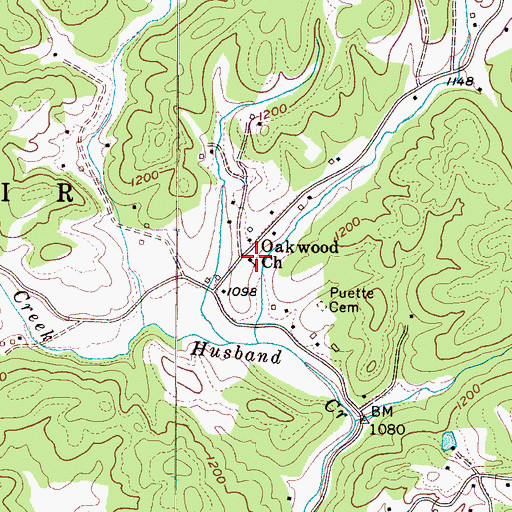 Topographic Map of Oakwood Church, NC