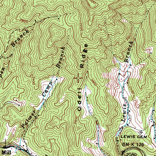 Topographic Map of Odell Ridge, NC