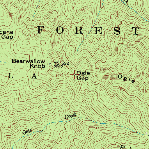 Topographic Map of Ogle Gap, NC