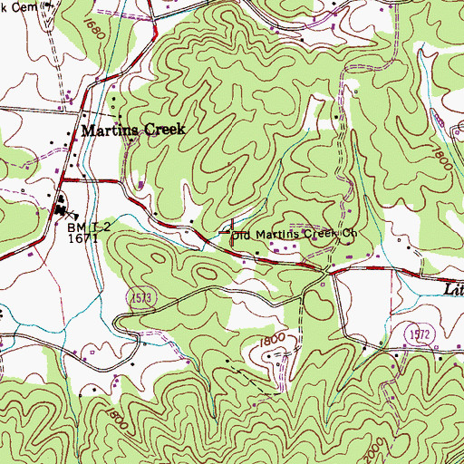 Topographic Map of Old Martins Creek Church, NC