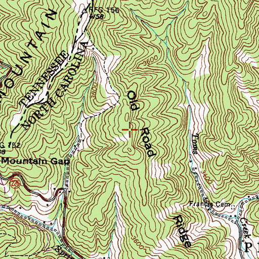 Topographic Map of Old Road Ridge, NC