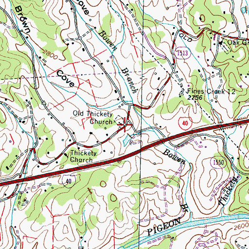 Topographic Map of Old Thickety Church, NC