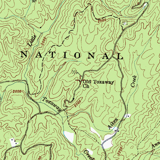 Topographic Map of Old Toxaway Church, NC