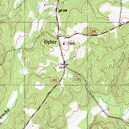 Topographic Map of Ophir, NC