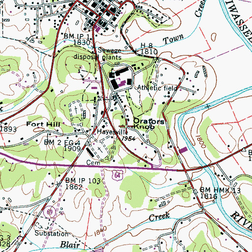Topographic Map of Orators Knob, NC