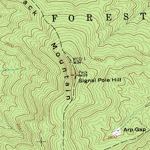 Topographic Map of Pack Mountain, NC