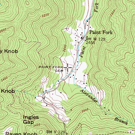 Topographic Map of Paint Fork Cemetery, NC