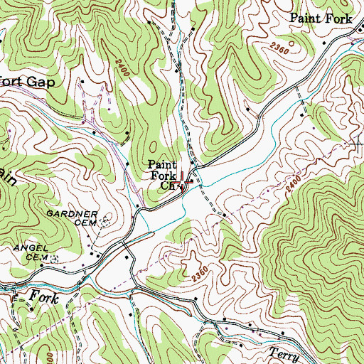 Topographic Map of Paint Fork Church, NC