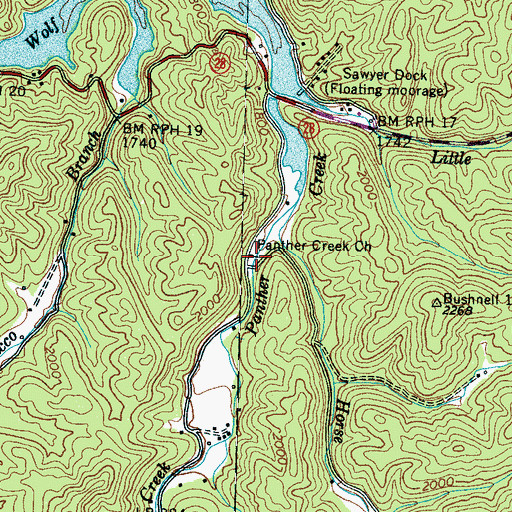 Topographic Map of Panther Creek Church, NC